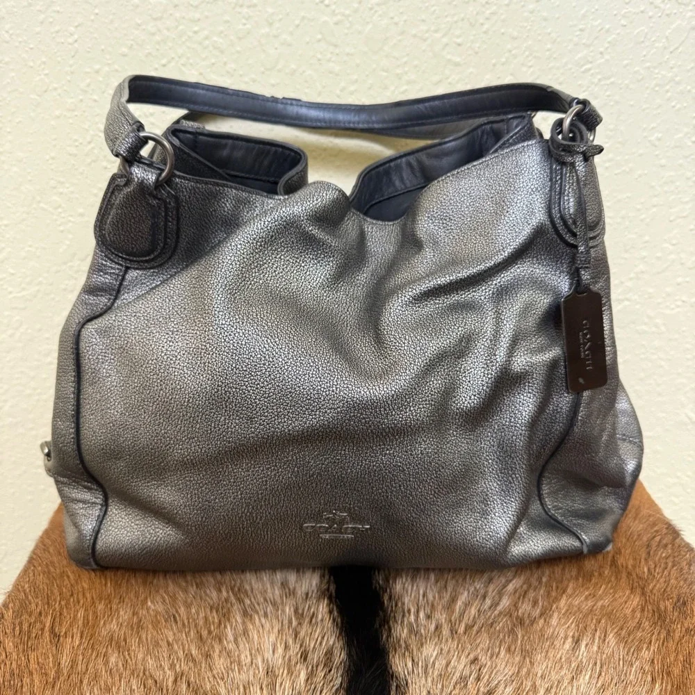 Coach‎ Edie 31 Pebbled Leather Metallic Gunmetal 36503 3 Compartment Turnlock